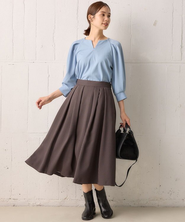 組曲 【洗える・4色展開】ウーステッドライクギャバ スカート グレー系3