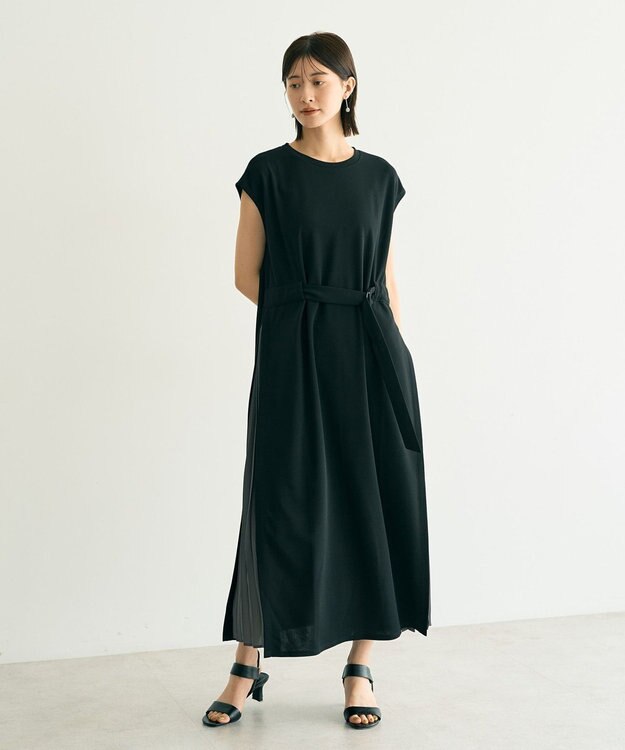 YECCA VECCA ベルテッドプリーツ切替ワンピース Brown