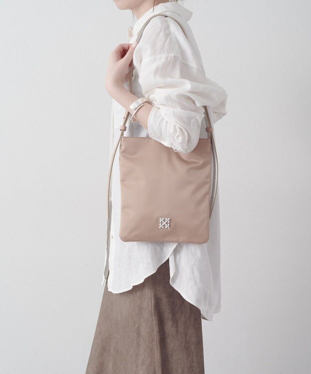 russet バイカラーレザーベルトフラットショルダーバッグ(SF-278) PinkBeige