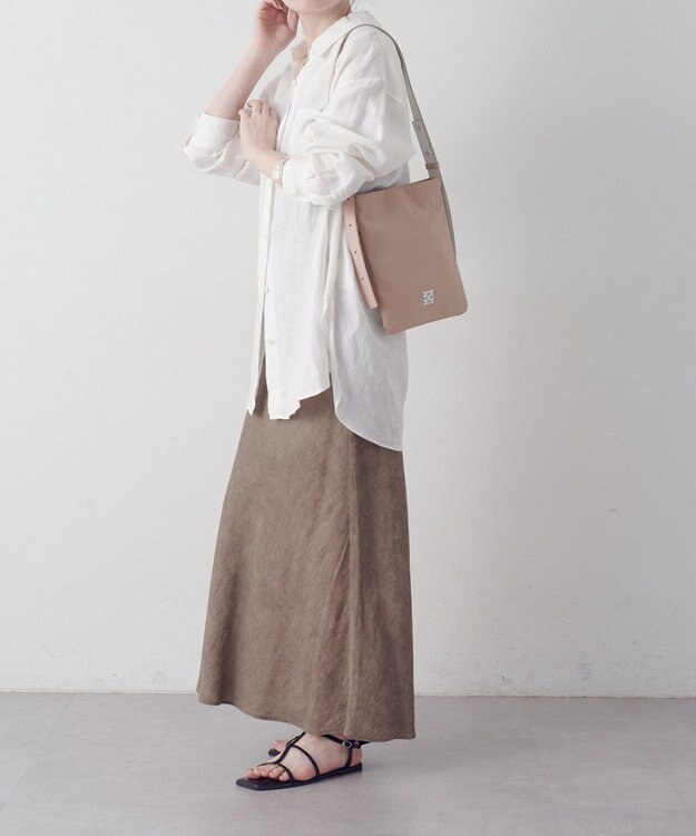 russet バイカラーレザーベルトフラットショルダーバッグ(SF-278) PinkBeige