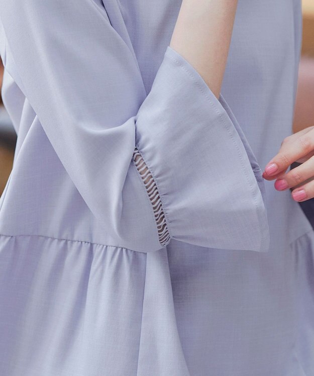 Tiaclasse L 【洗える】はしごレースフレアスリーブチュニックブラウス ラベンダー