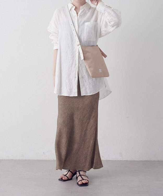 russet バイカラーレザーベルトフラットショルダーバッグ(SF-278) PinkBeige