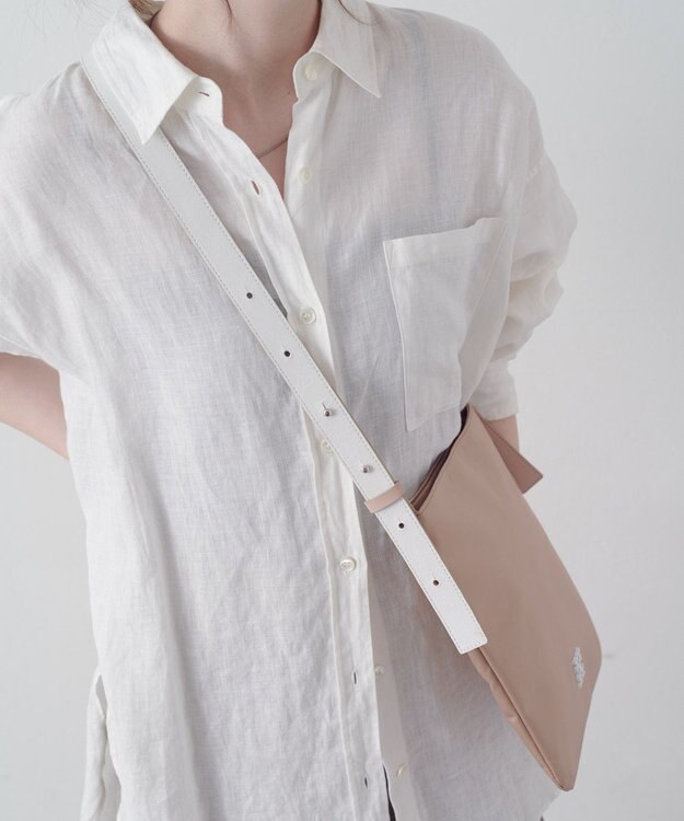 russet バイカラーレザーベルトフラットショルダーバッグ(SF-278) PinkBeige