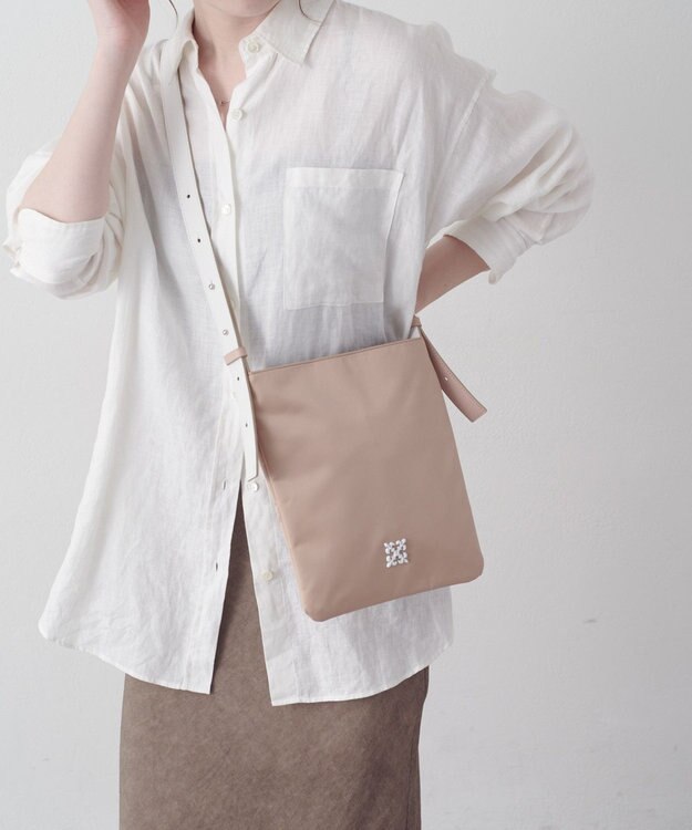 russet バイカラーレザーベルトフラットショルダーバッグ(SF-278) PinkBeige