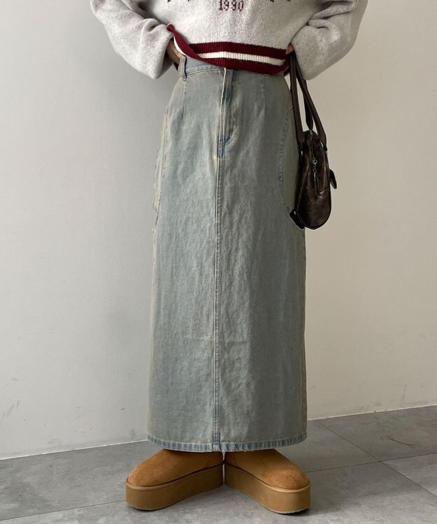 WEGO サークルカットレイヤードデニムロングスカート デニム中濃加工色