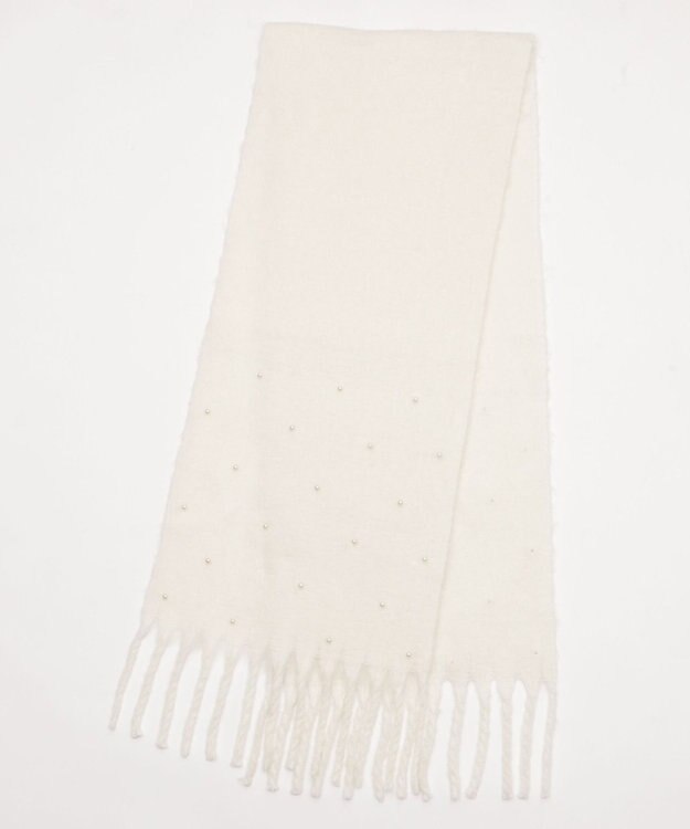 WEGO パール付きワイドフリンジストール ホワイト