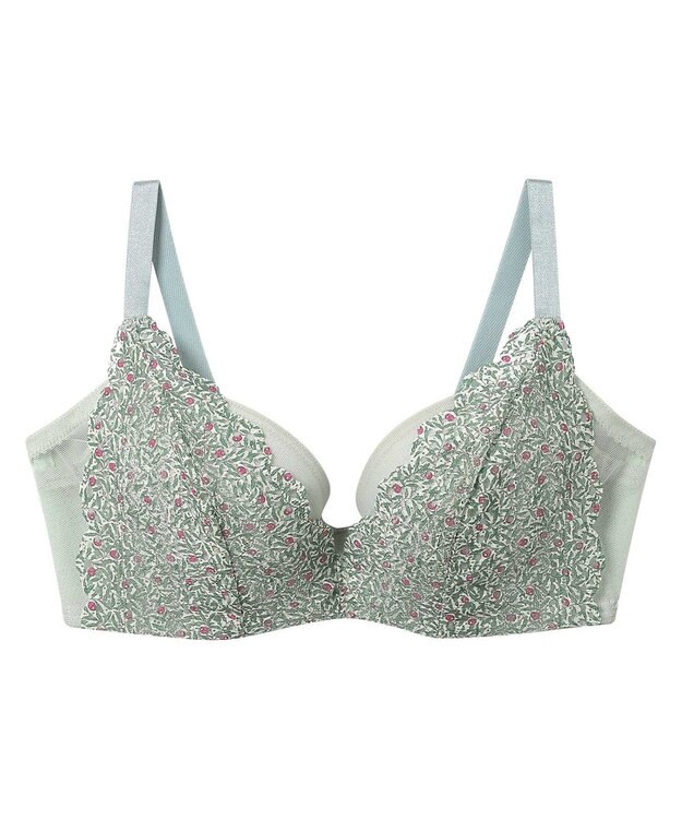 une nana cool MADE WITH LIBERTY FABRIC さあわたし レース 脇高ブラジャー ライトオリーブ