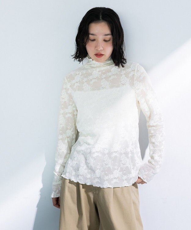 Green Parks プリーツレースハイネックプルオーバー Ecru