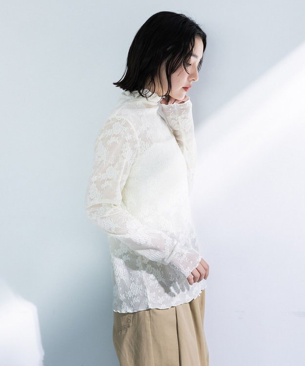 Green Parks プリーツレースハイネックプルオーバー Ecru