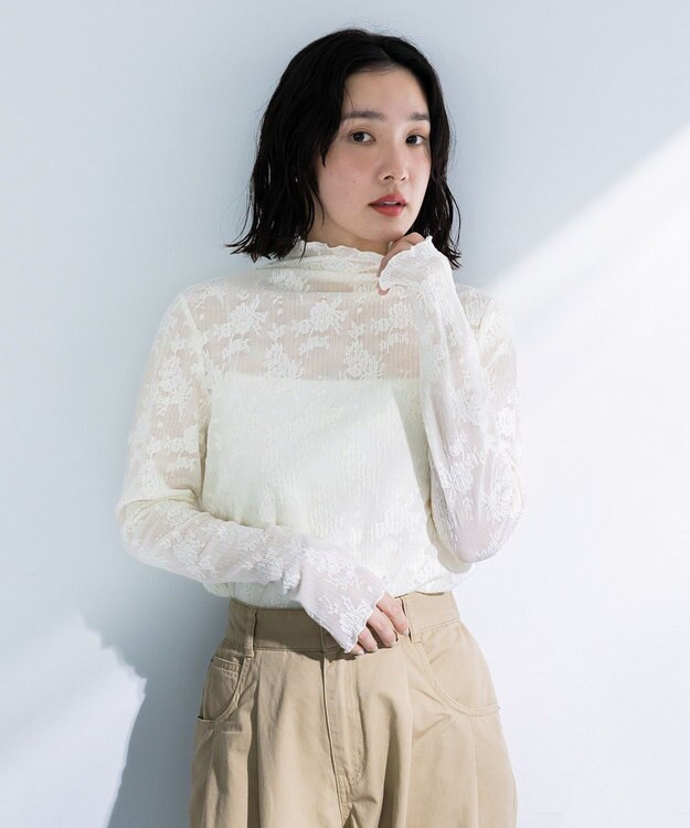 Green Parks プリーツレースハイネックプルオーバー Ecru