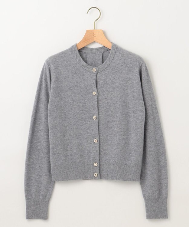 組曲 L 【アンサンブル対応可】ピュアカシミヤ ビジューカーディガン ライトグレー系