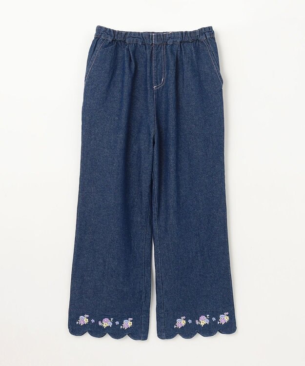 ANY KIDS スカラップ×刺繍デニムパンツ ネイビー