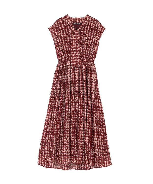 YECCA VECCA チェック柄ボウタイプリーツワンピース Bordeaux