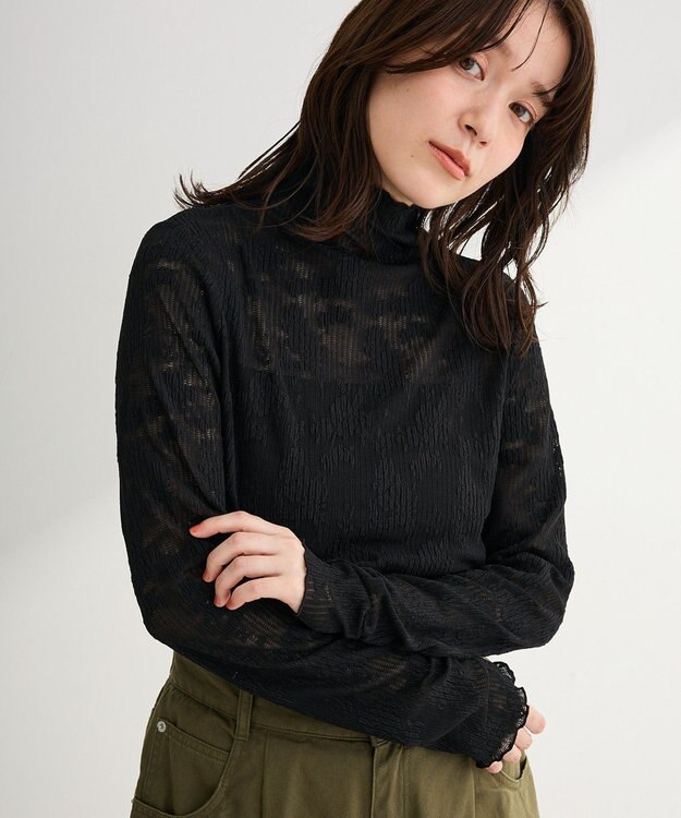 Green Parks プリーツレースハイネックプルオーバー Black