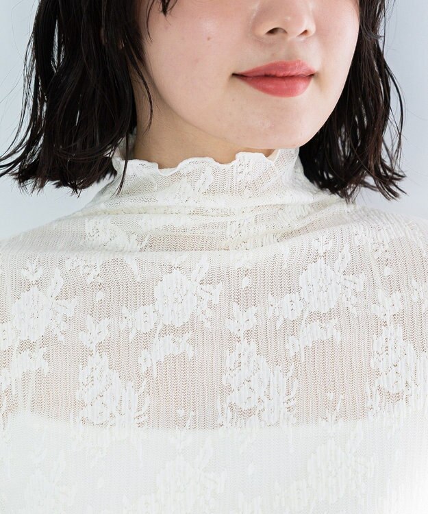 Green Parks プリーツレースハイネックプルオーバー Ecru
