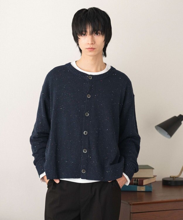WEGO ネップクルーネックカーディガン ネイビー
