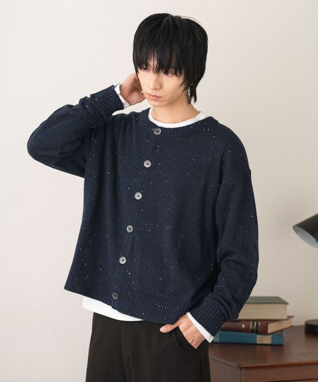 WEGO ネップクルーネックカーディガン ネイビー