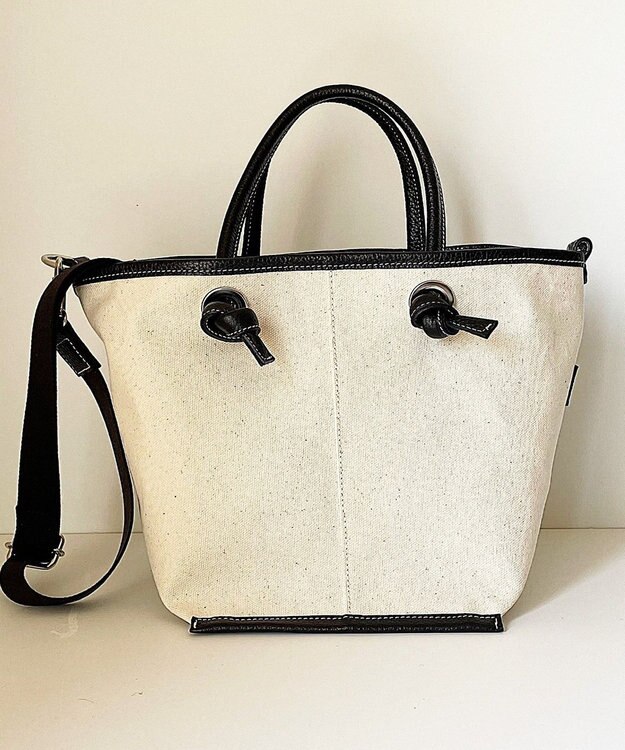 Hekhèr Le Style de Vie 【日本製 / 2WAY】コットンキャンバス×シュリンクレザー ノットハンドバッグ medium ブラック