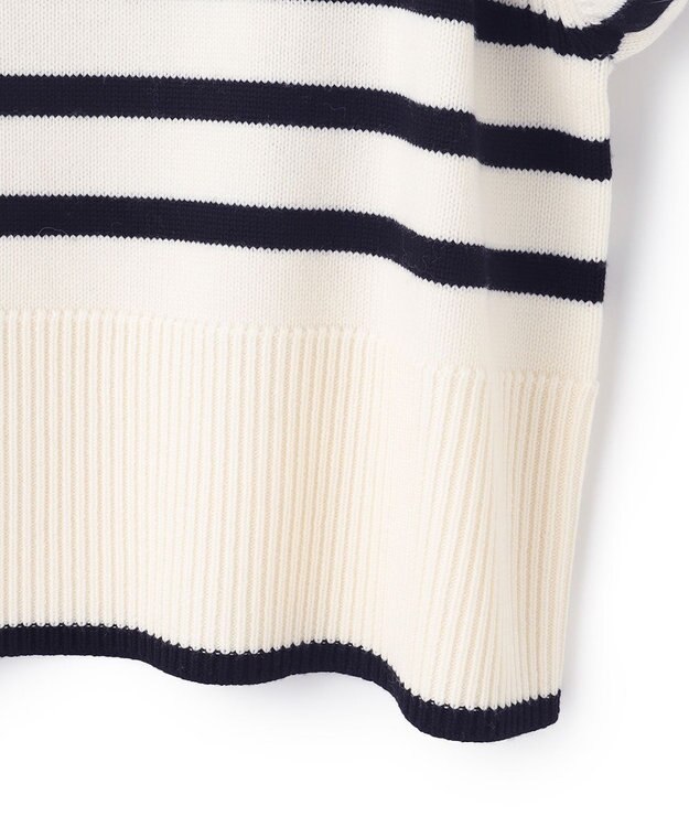 23区 【洗える】ウールミドルゲージ ボーダー ニット オフ×ブラックボーダー