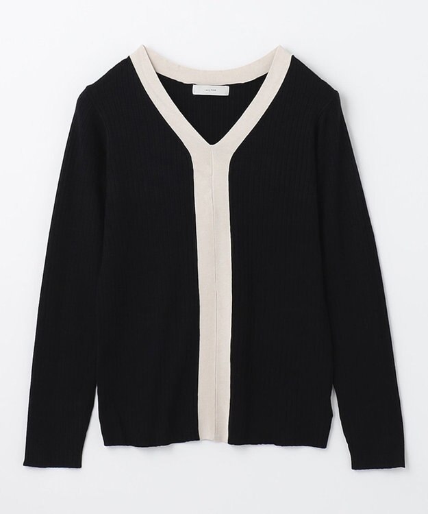 ANY 【洗える】Vネック リブニット ブラック系1