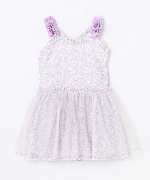 ANY KIDS 花柄チュールワンピース水着 ラベンダー系