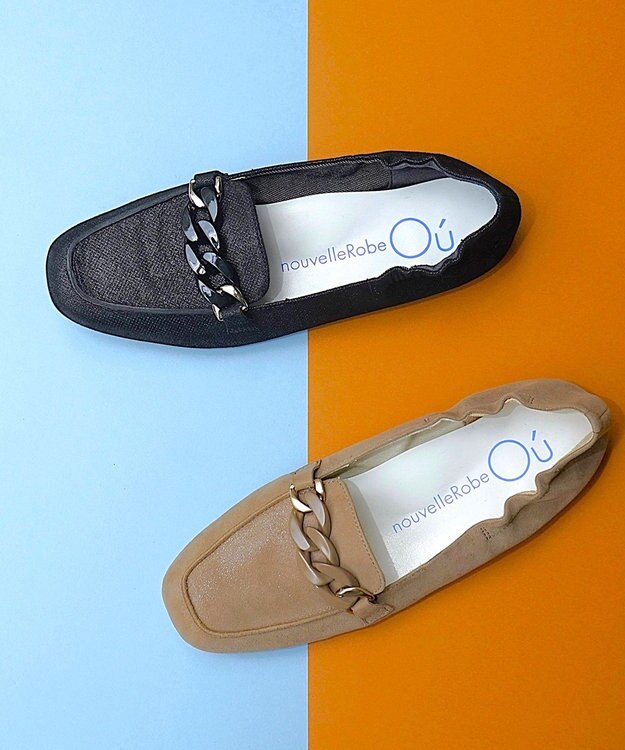 nouvelleRobe Oū 新色追加【本革・高反発】Bit loafers スクエアトゥ ローファー ブラックメタリック