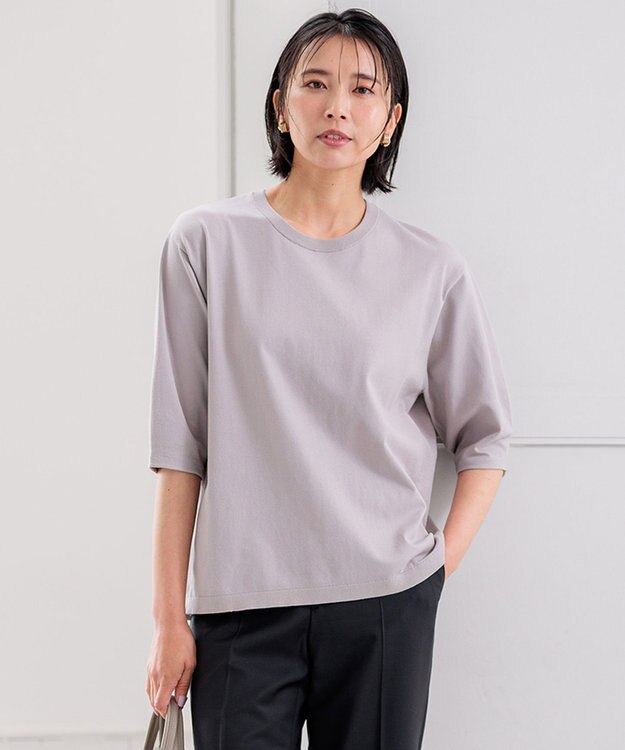 23区 【ご好評につきカラー追加/洗える】ヴィスコースストレッチ バックデザイン ニット ライトグレー系