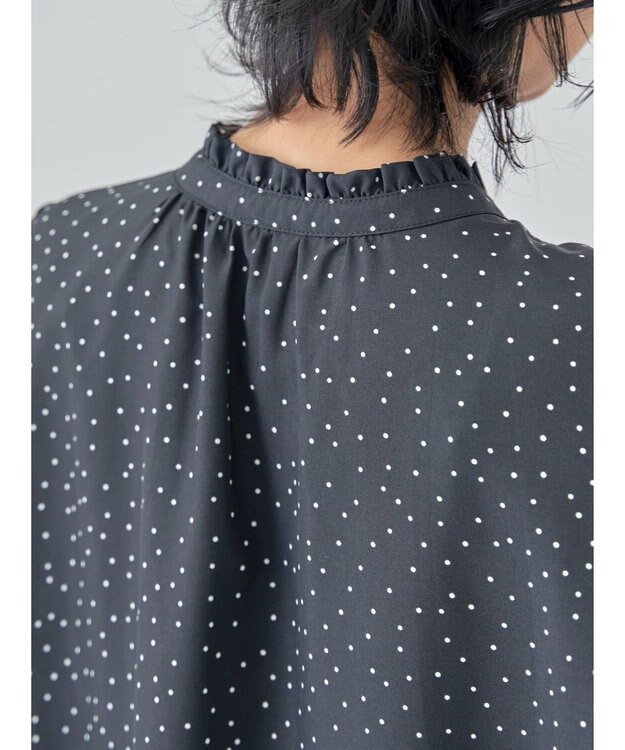 Green Parks ＢＰ　ケア楽　スタンドフリルブラウス Dot Black