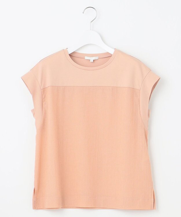 自由区 L 【カタログ掲載・洗える】リネンサッカーコンビブロッキング カットソー ローズ