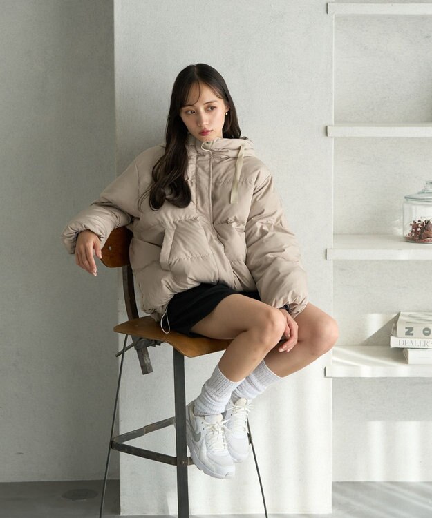 earth music&ecology フーディーパファーブルゾン ベージュ