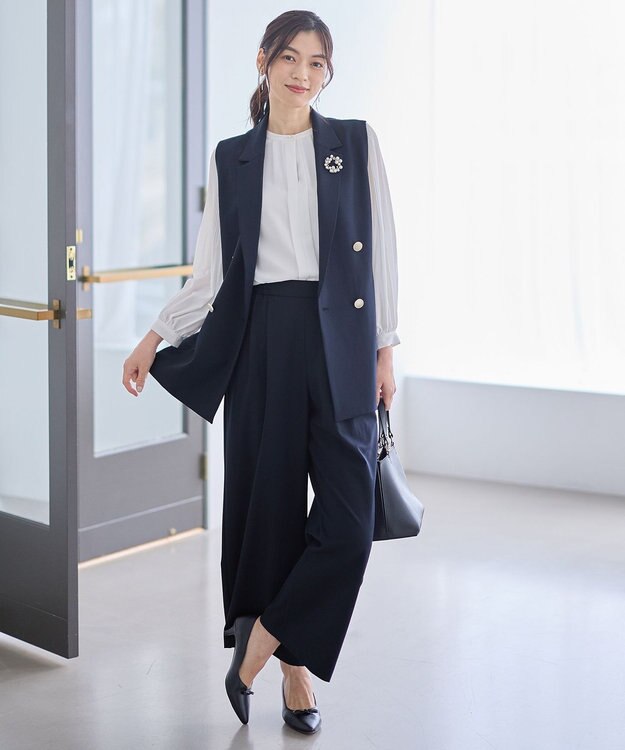 ANY イージーケアライトストレッチワイドパンツ ネイビー