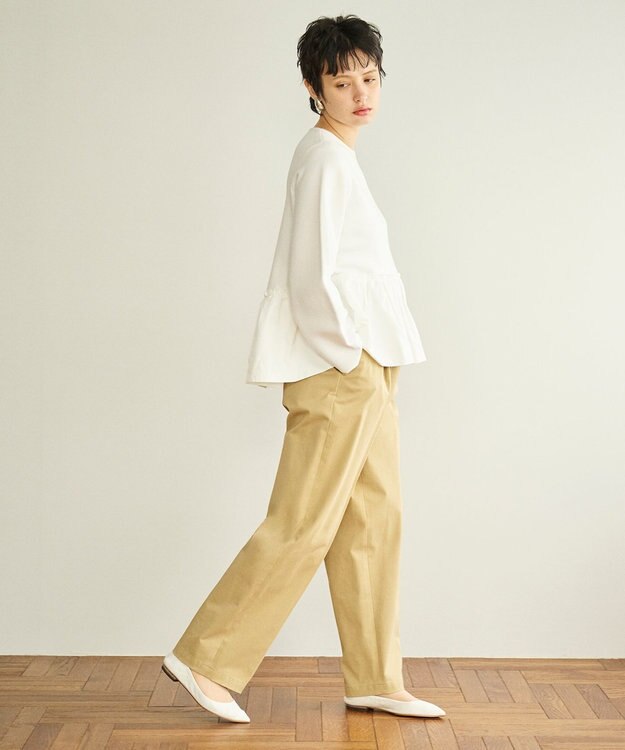 #Newans 【洗える】コンビネーションペプラムチュニックニット ホワイト