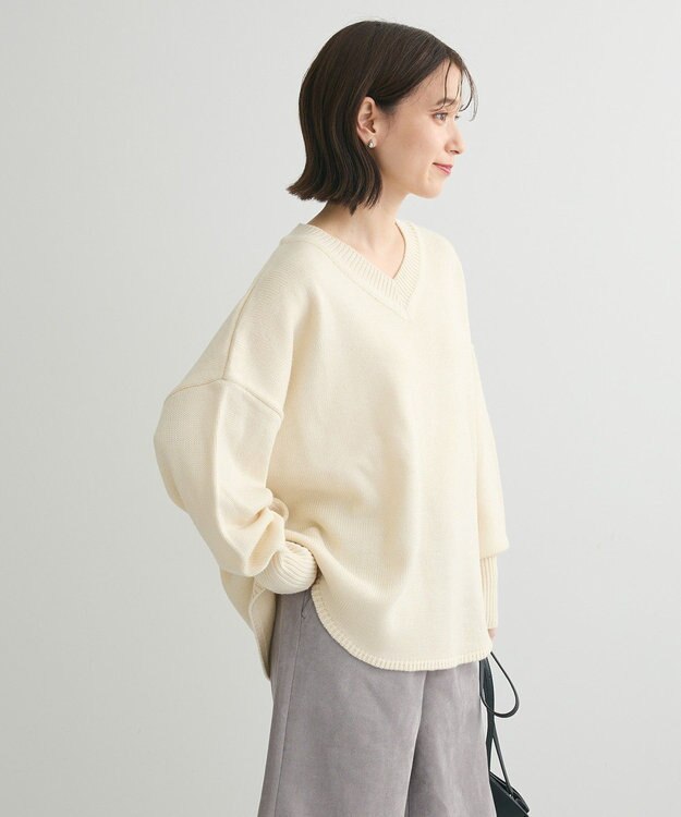 Green Parks 洗える　Ｖネックニットプルオーバー Light Beige