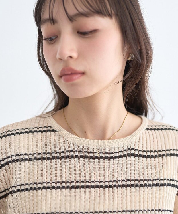 earth music&ecology ボーダーニットプルオーバー Beige
