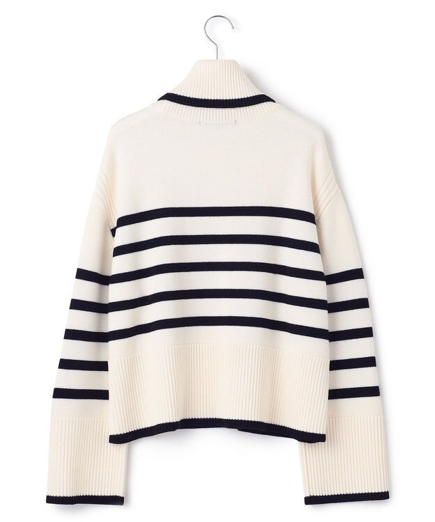 23区 【洗える】ウールミドルゲージ ボーダー ニット オフ×ブラックボーダー