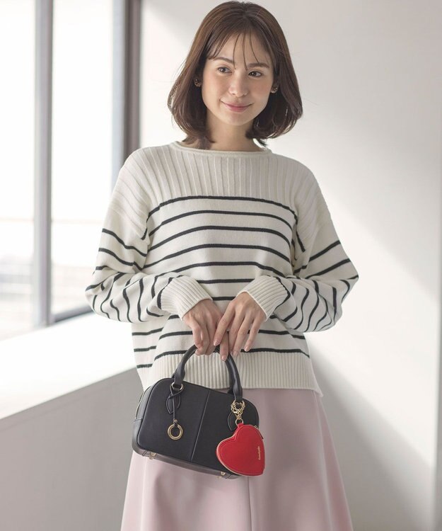 組曲 S 華奢見え パネルボーダーニット オフ×ブラック系1