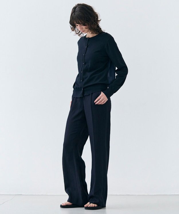 BEIGE， 【洗える】NADIA / バックオーガンジークルーネックカーディガン Navy