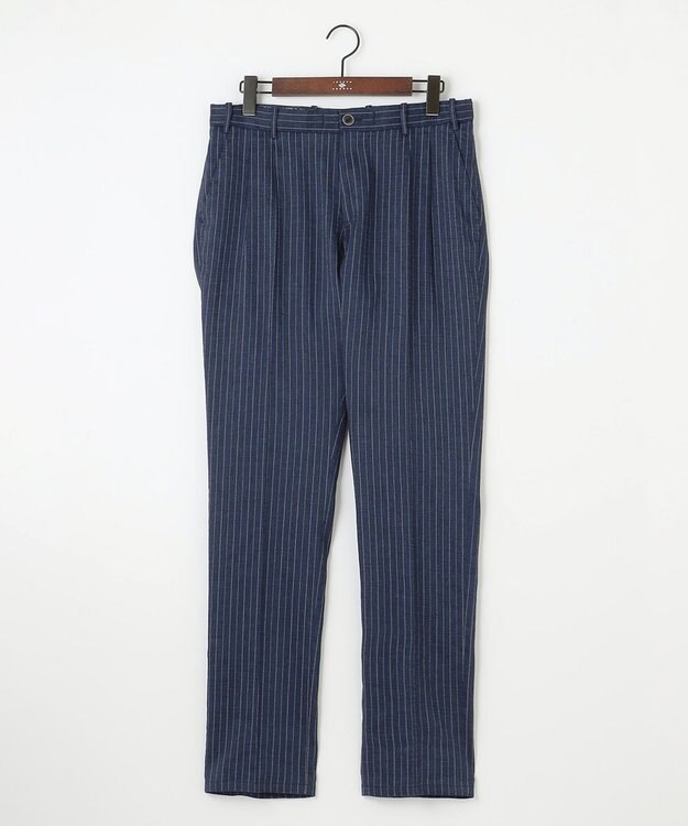 JOSEPH ABBOUD 【清涼/軽量/ストレッチ】ミックスリネンストライプ イージーパンツ ネイビー系1