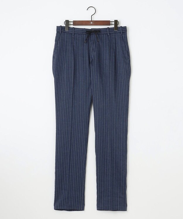 JOSEPH ABBOUD 【清涼/軽量/ストレッチ】ミックスリネンストライプ イージーパンツ ネイビー系1