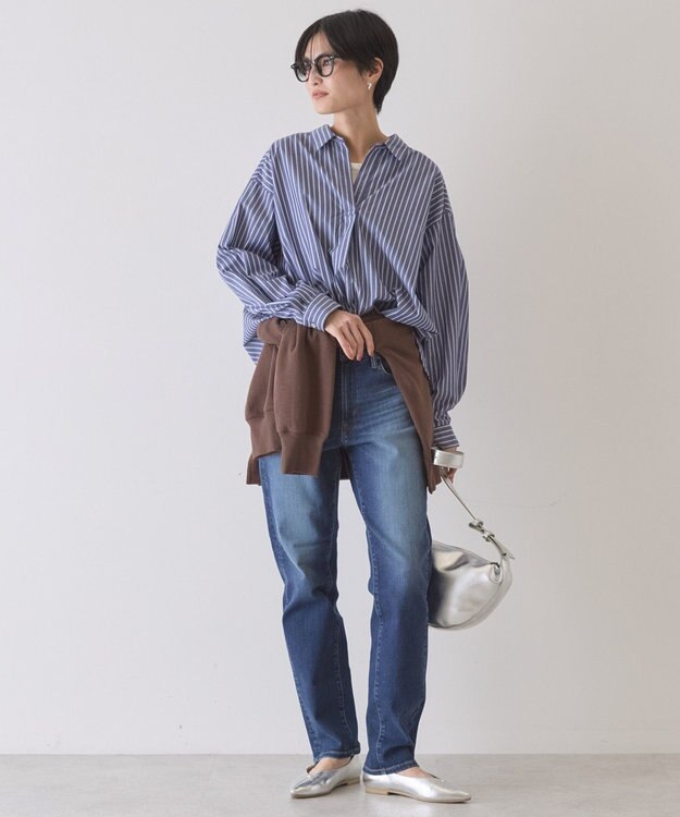 AMERICAN HOLIC 【イージーケア】バックギャザースキッパーシャツ Stripe Navy