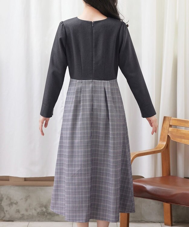 Tiaclasse 【洗える】チェックドッキングワンピース チャコールグレー