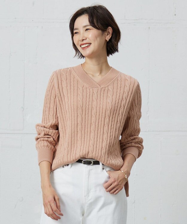 J.PRESS LADIES 【洗える】GIZA MERCERIZE COTTON ケーブル ニット ピンク系