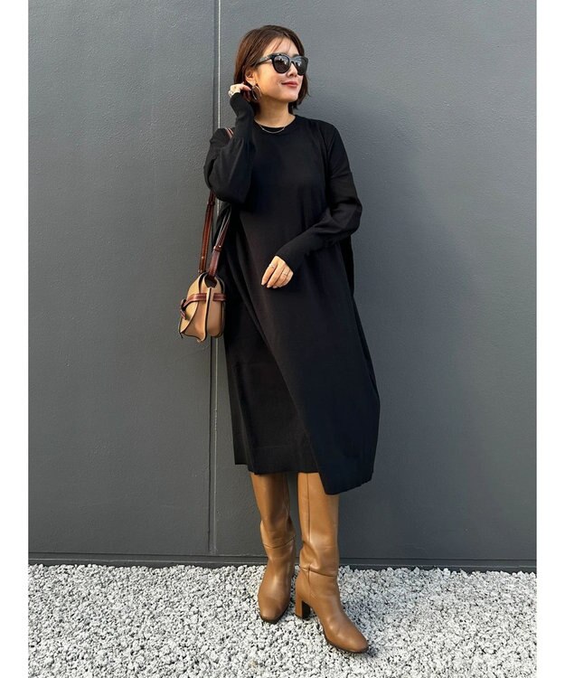 Green Parks オーバーサイズニットワンピース Black