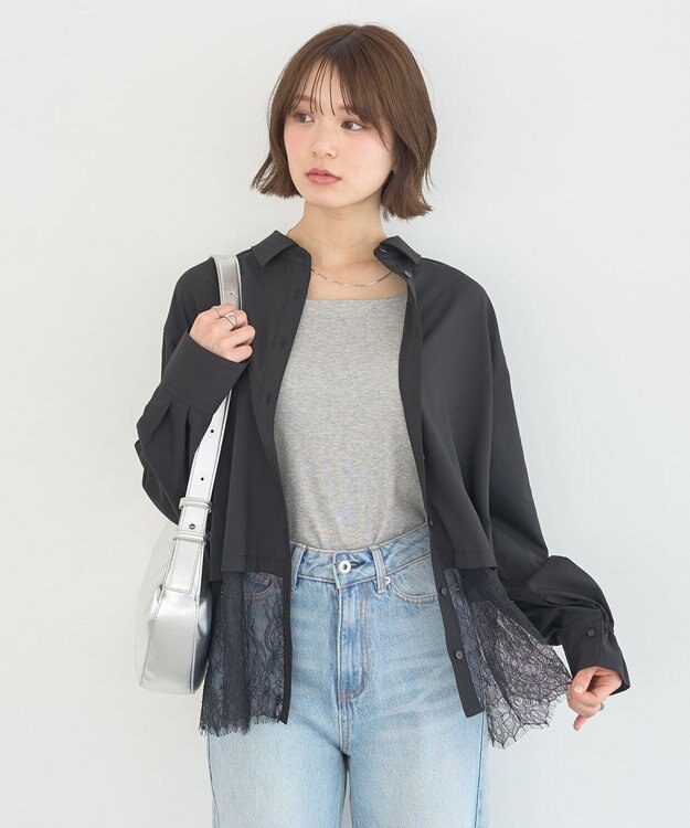 earth music&ecology 【予約】適ON レースヘムシャツ Black