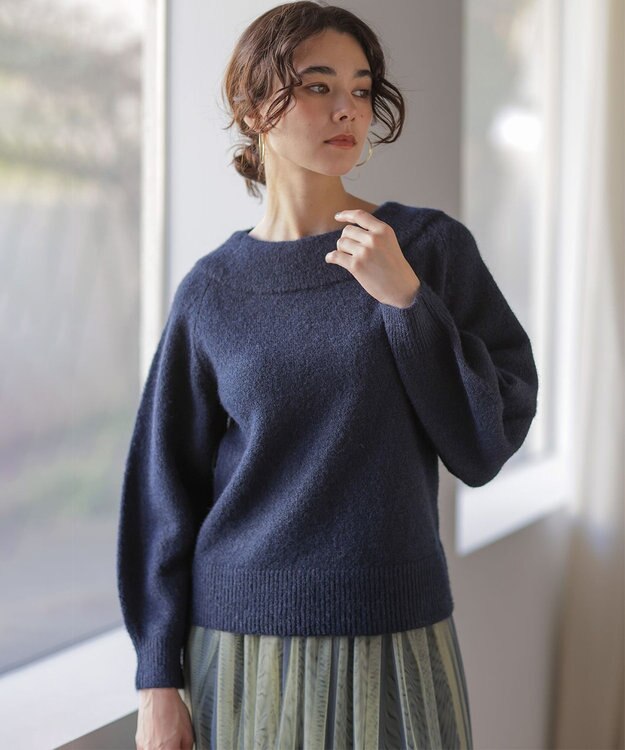 組曲 L へアリーヤーンボートネック ニット ネイビー系