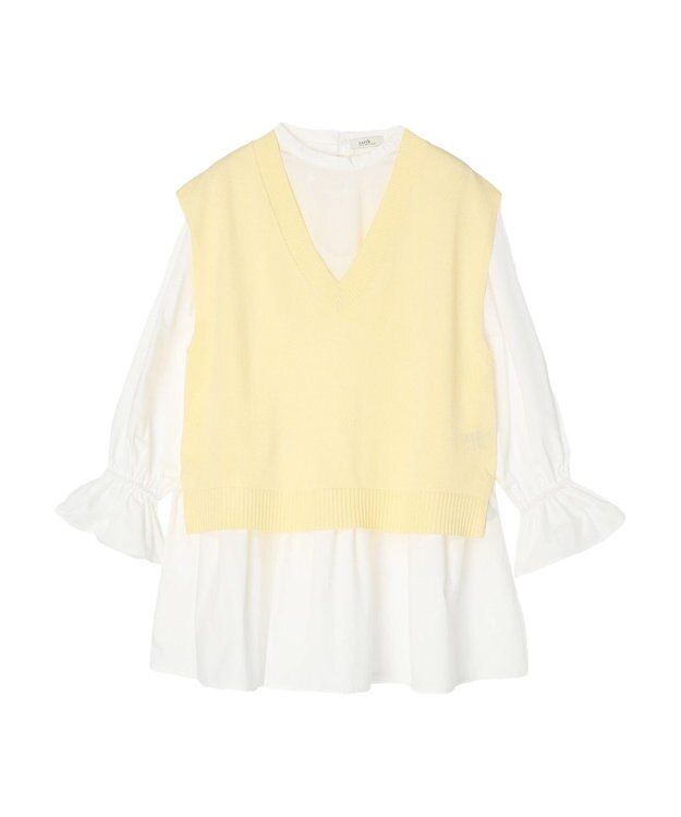 earth music&ecology ＳＥＴ２点Ｖネックベスト＋スタンドカラーチュニック Ivory