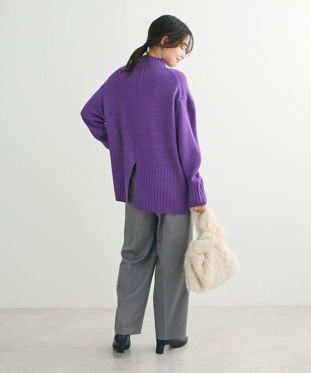 Green Parks 洗えるモックネックニットプルオーバー Purple