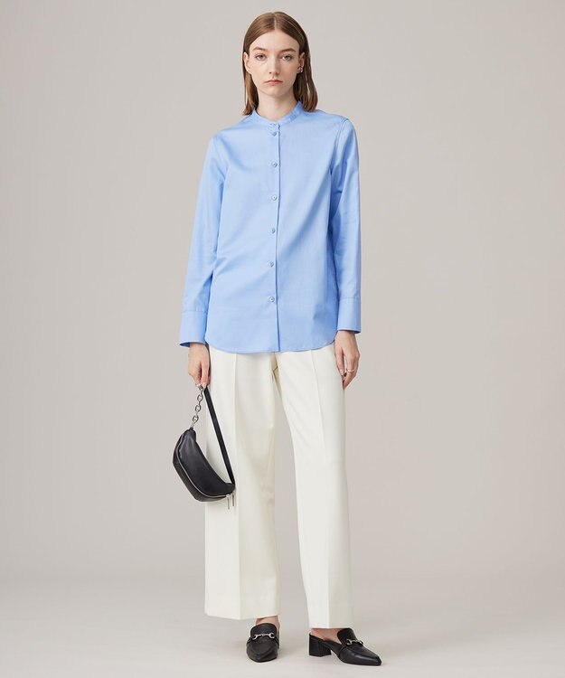 ICB 【洗える】 コットンサテンシャーティング シャツ サックスブルー系