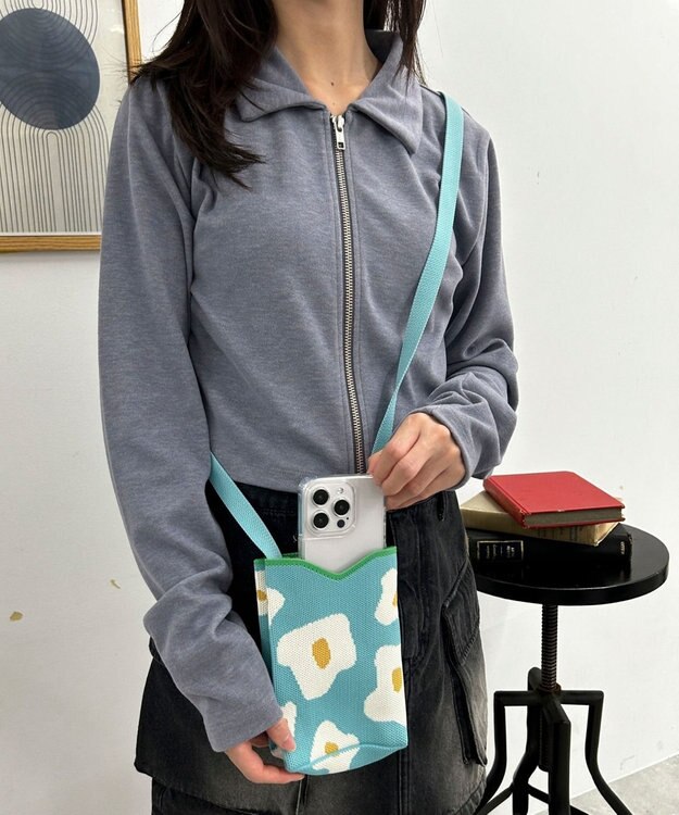 WEGO 総柄スマホショルダーポーチ ブルー