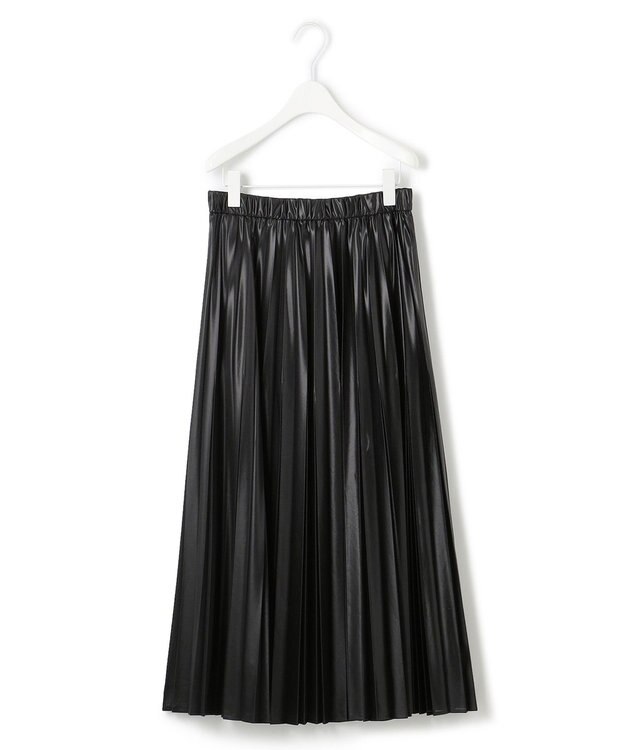 ICB 【洗える】 レザーライクシアープリーツ スカート ブラック系